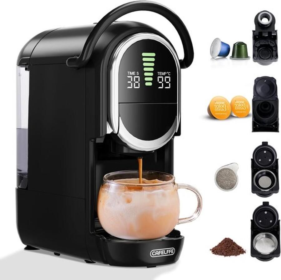 Espressomachine 4-in-1 Capsulemachine 1450 Watt Vermogen 600 ml Inhoud Polypropyleen Materiaal Zwart Kleur Voor Thuis En Kantoor