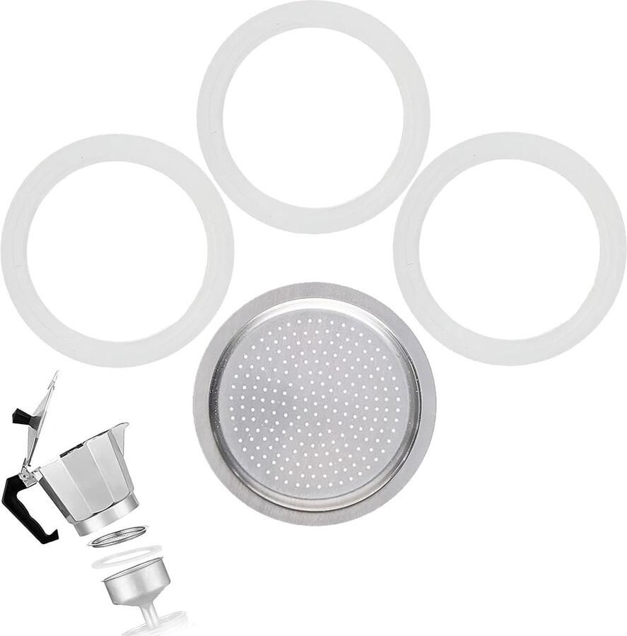 Espressomachine 6 kopjes 3 siliconen afdichtingen voor espressomachine en 1 aluminium zeefinzetstuk afdichtringen voor koffiezetapparaten