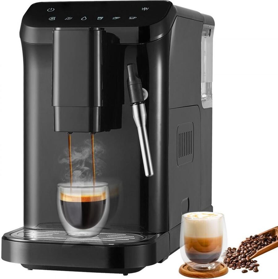 Espressomachine Automatische Koffiemachine met bonen Pompdruk 20 Bar Ingebouwde Bonenmaler 15 Maalstanden Melkopschuimer Stoompijpje Watertank 1 5 L