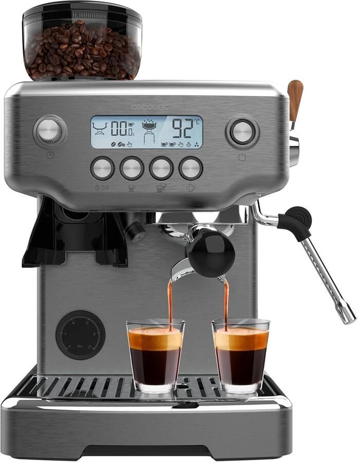 Espressomachine Barista Power Espresso 20 Barista Steel & Grind. 2200 W 20 bar conische koffiemolen 2.1L watertank 180g koffie 30 niveaus thermoblock dubbele arm accessoires
