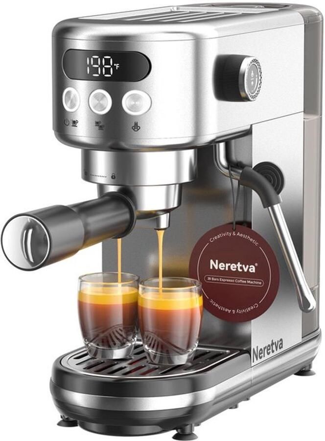 Espressomachine Compact 20 Bar Hogedruk 1350 Watt Vermogen 1 3 Liter Inhoud Roestvrij Staal Voor Espresso En Cappuccino