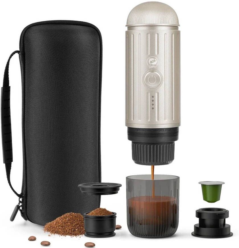 Espressomachine Draagbaar Elektrisch Koffiezetapparaat Capsule Koffiemachine 19 Bar Druk Compact Reiscup Draagbaar Koffiezetapparaat Koffie To Go Automatische Verhitting USB Lichtgrijs