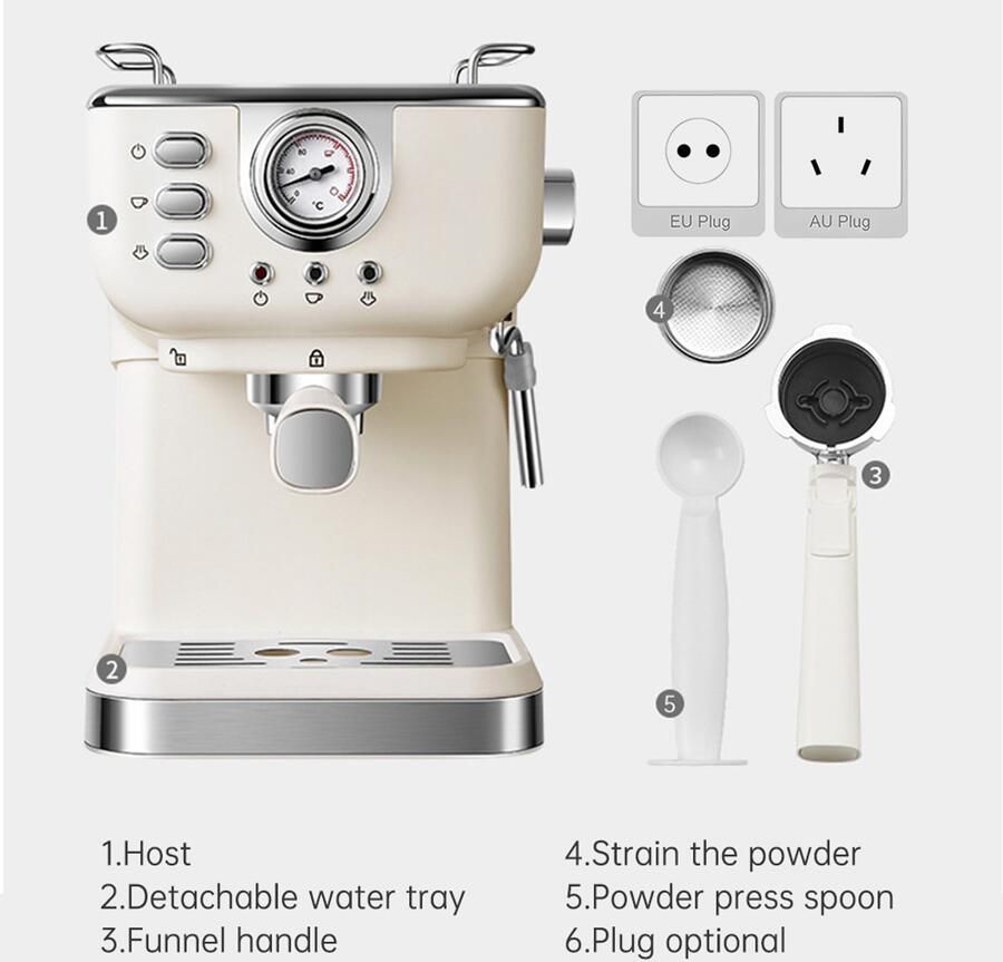 Espressomachine Halfautomatisch 1050 W 20 Bar 1 5 Liter Inhoud Roestvrij Staal Met Stoompijpje Koffiezetapparaat