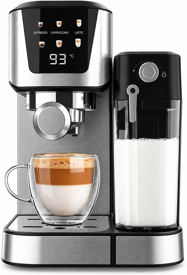 Espressomachine – Halfautomatisch – 20 Bar – Thermoblock – Melkreservoir 700 ml – Waterreservoir 1 L
