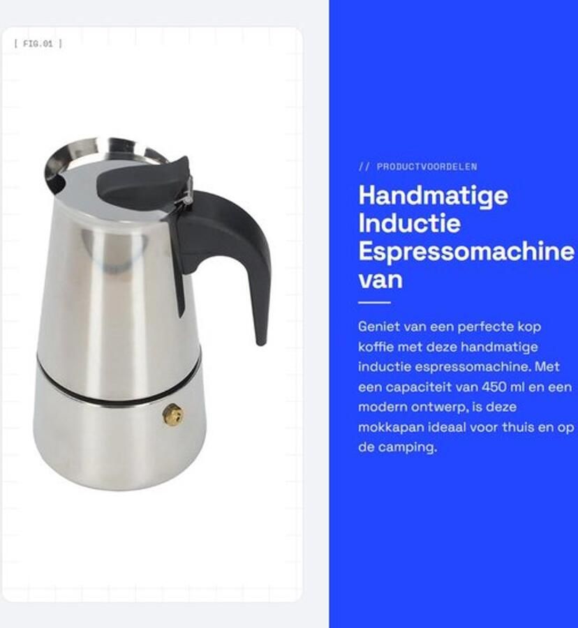 Espressomachine handmatig Inductie Roestvrij staal 450 ml Campingkoffiezetapparaat Modern design Mokkakan