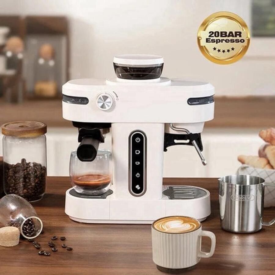 Espressomachine Koffiemachine Compact Koffiezetapparaat 20 Bar Semi-automatische met Maalwerk -Melkschuimsysteem Compact & Gebruiksvriendelijk voor Espresso Cappuccino en Latte - Foto 2