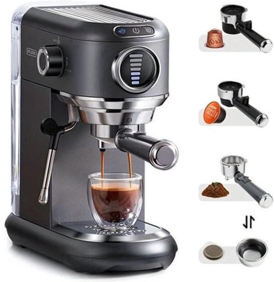 Espressomachine – Koffiemachine – Pistonmachine – Cappuccinomachine – Mini Koffiezetapparaat – 19 Bar Pompdruk – Afneembare 1 1L Watertank