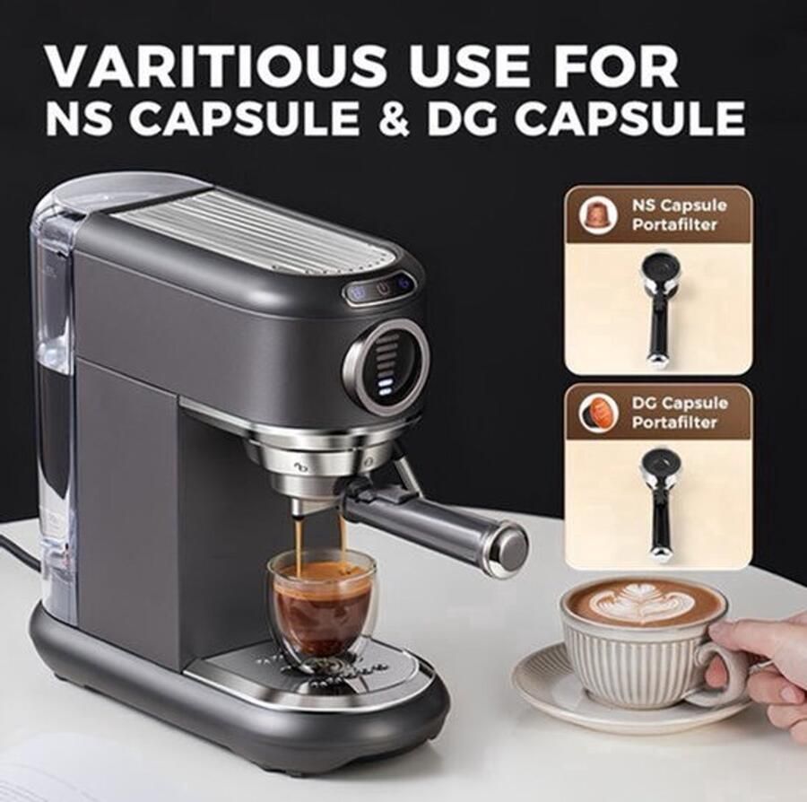 Espressomachine – Koffiemachine – Pistonmachine – Cappuccinomachine – Mini Koffiezetapparaat – 19 Bar Pompdruk – Afneembare 1 1L Watertank
