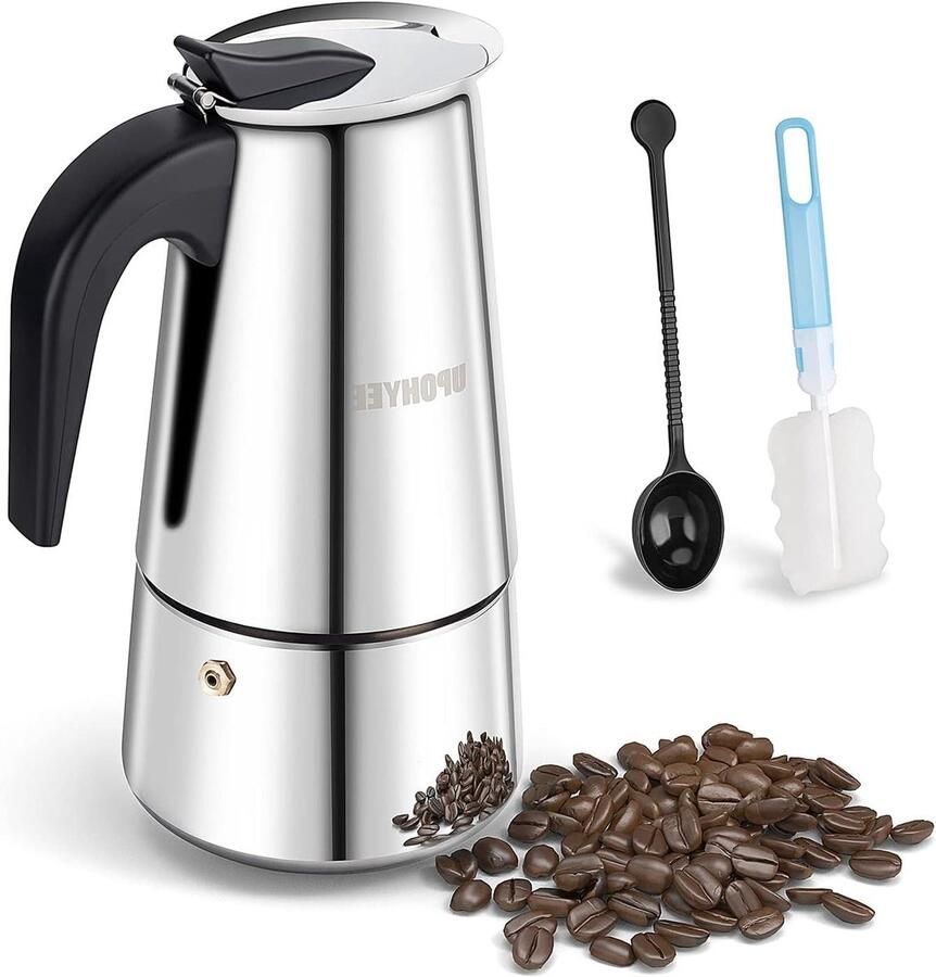 Espressomachine Koffiepot Mokkapot Thuis Koffie Maken Inductie Geschikt 10 Kopjes Zilverkleurig