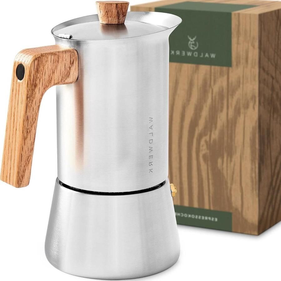 Espressomachine Fornuis Mokkapot Koffiezetapparaat Koffie Zetten Handvat Van Eikenhout 300 ml Zilver