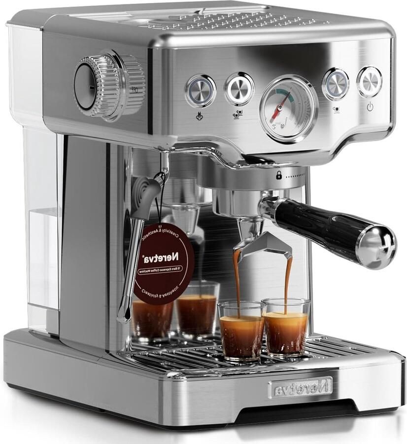 Espressomachine Koffiezetapparaat Koffie Zetten Krachtige Melkopschuimer 1.8 Liter Tank Zilver