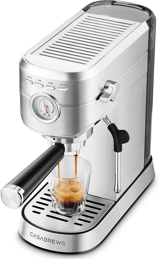 Espressomachine Koffieapparaat Thuis barista 20 Bar pompdruk 1L waterreservoir Zilver