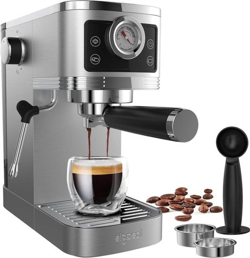 Espressomachine Koffiezetapparaat voor cappuccino Baristastijl Italiaanse pomp 1.3 liter Zilver en zwart