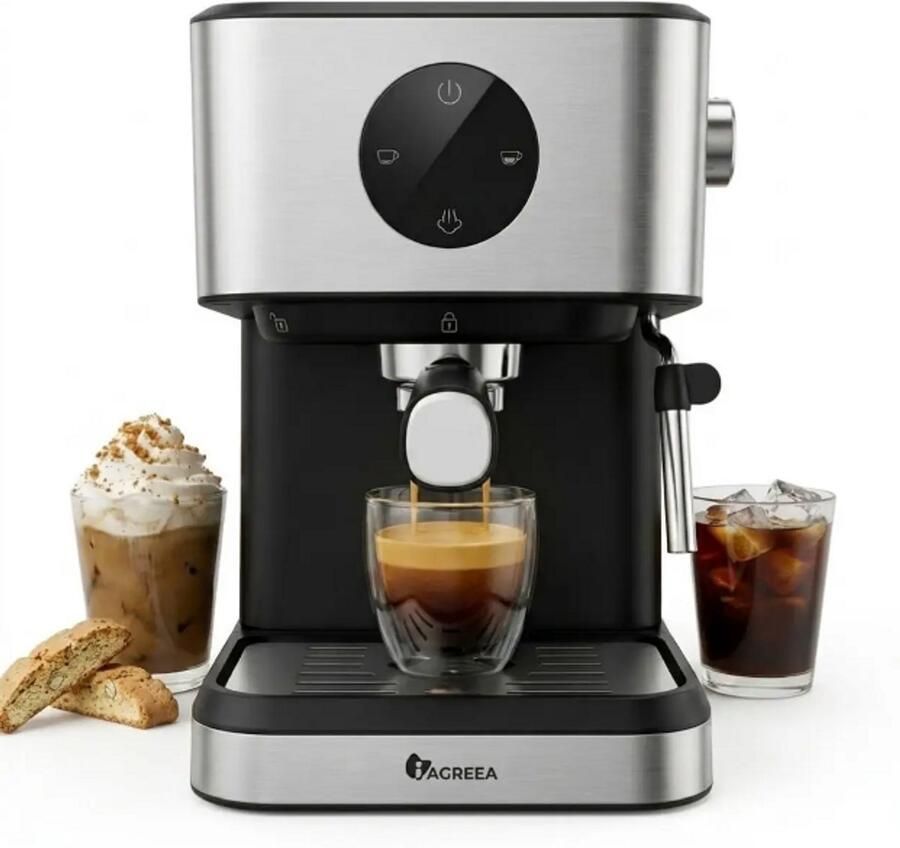 Espressomachine met 20 bar espresso met melkopschuimer en stoom koffiemaker met 50 oz watertank cappuccino- en lattemachine voor thuis roestvrij staal mokverwarmer