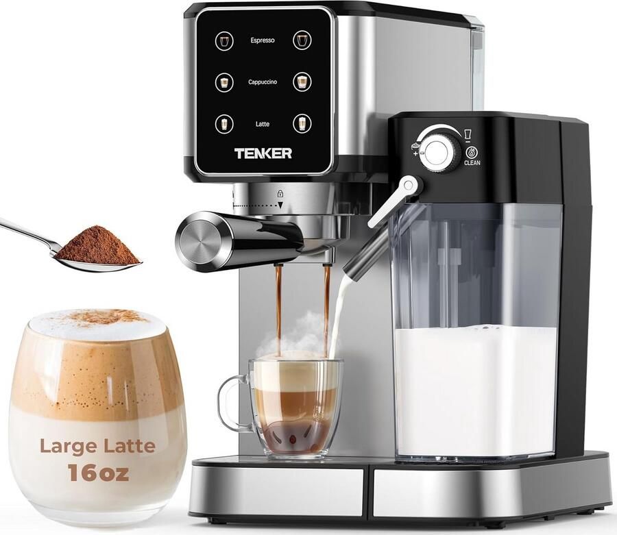 Espressomachine met 20 Bar Pomp & Melkopschuimer RVS Koffiezetapparaat met Touch Display