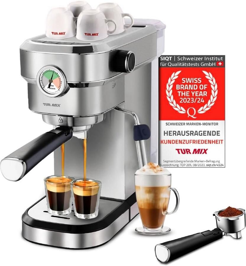 Espressomachine met 20 Bar Pompkracht en Melkopschuimer RVS Filterdrager