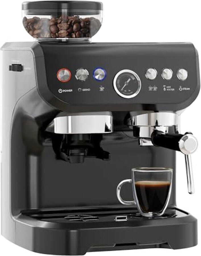 Espressomachine met Bonenmolen en Stoommondstuk 1600 W 15 Bar 2 L Waterreservoir Roestvrij Staal