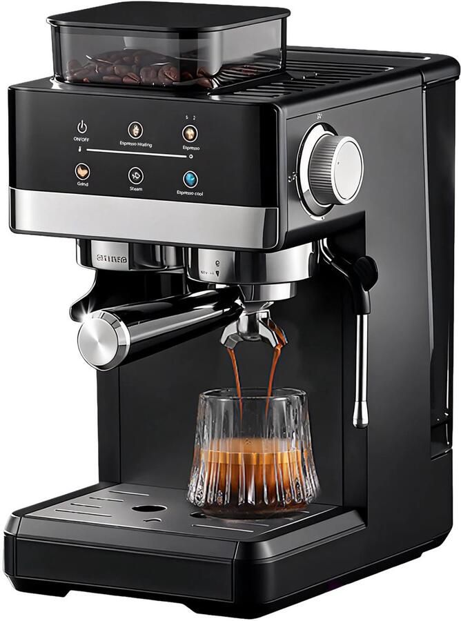 Espressomachine met Geïntegreerde Koffiemolen 20 Bar 1350W Touchscreen 1 8 Liter Watertank Dubbele Extractie Espressoapparaat