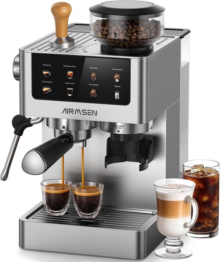 Espressomachine Met Koffiemolen 20 Bar Hogedruk 1350 Watt Vermogen 1 8 Liter Inhoud Roestvrij Staal Voor Espresso En Cappuccino
