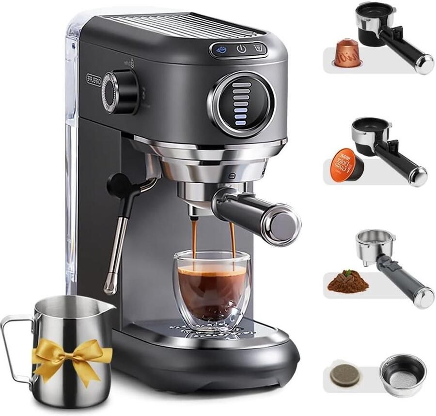 Espressomachine met melkopschuimer Koffiezetapparaat Cappuccinomachine Thuis barista maken Visuele manometer 1450 watt Zilver