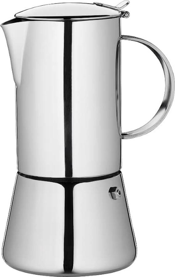 Espressomachine met vlakke bodem roestvrij staal geschikt voor alle warmtebronnen Ø 8 cm hoogte 15 cm vaatwasmachinebestendig mokkakan espressomachine 2 kopjes camping-koffiekoker