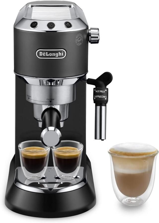 Espressomachine Pompdruk Barista Machine Thuis Koffie Maken Compact Design 15cm Breed Zwart Metallic
