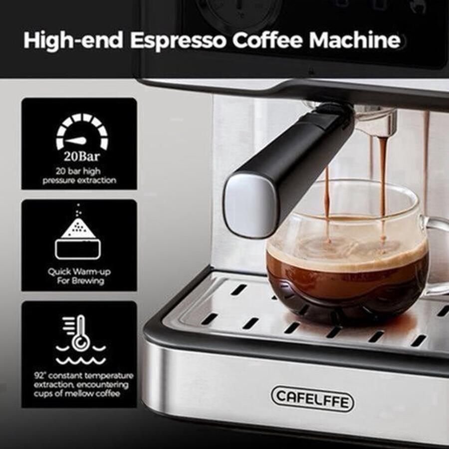 Espressomachine – Semi-automatisch – Koffiezetapparaat – Cappuccinomachine – IJskoffiemachine – 20 Bar Druk – 1 5L Afneembaar Waterreservoir