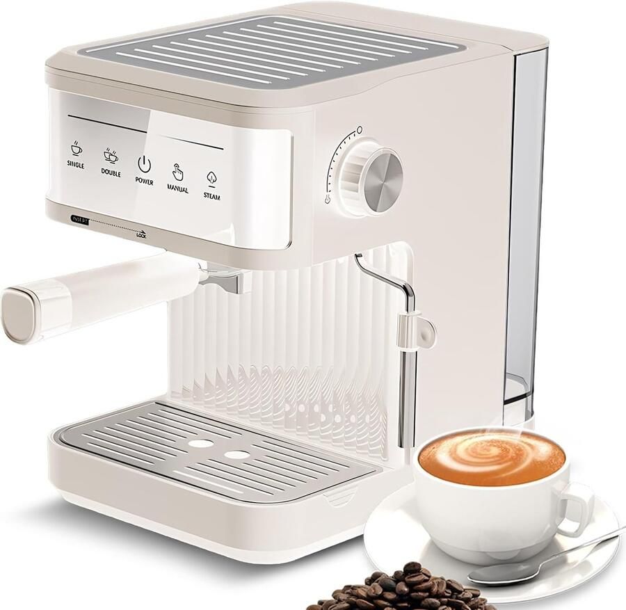 Espressomachine Semi-Automatisch Wit 20 Bar Druk 4.3 kg Gewicht Koffiezetapparaat Latte Macchiato Cappuccino