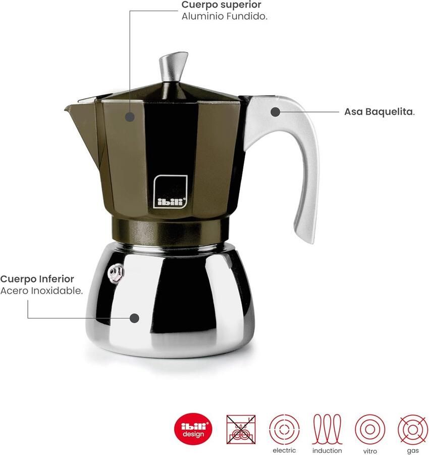 Espressomachine van Gegoten Aluminium voor 3 Kopjes Geschikt voor Inductie