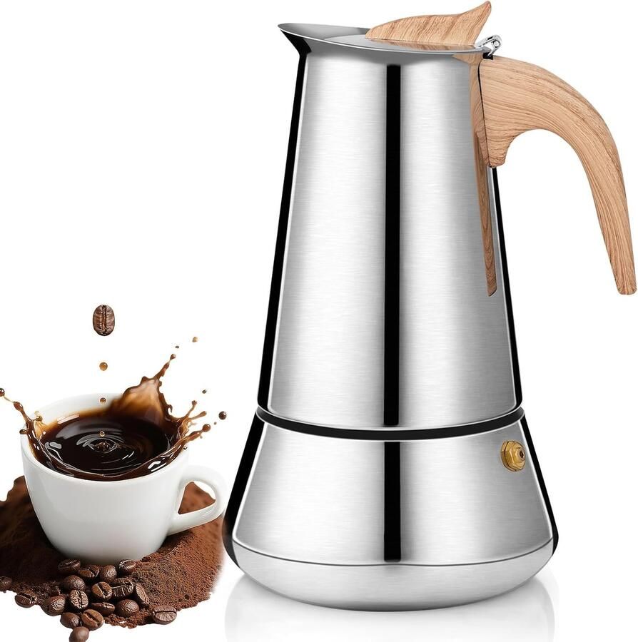 Espressomachine van roestvrij staal koffiezetapparaat voor inductie 350 ml compatibel met gas en inductie koffiemachine zilver voor espresso