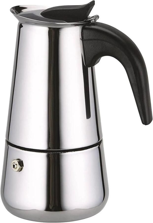 Espressomachine van roestvrij staal voor 4 kopjes 200ml Compatibel met gas keramische kookplaat en elektrisch fornuis. Gebruik thuis en op kantoor. Moka koffiezetapparaat