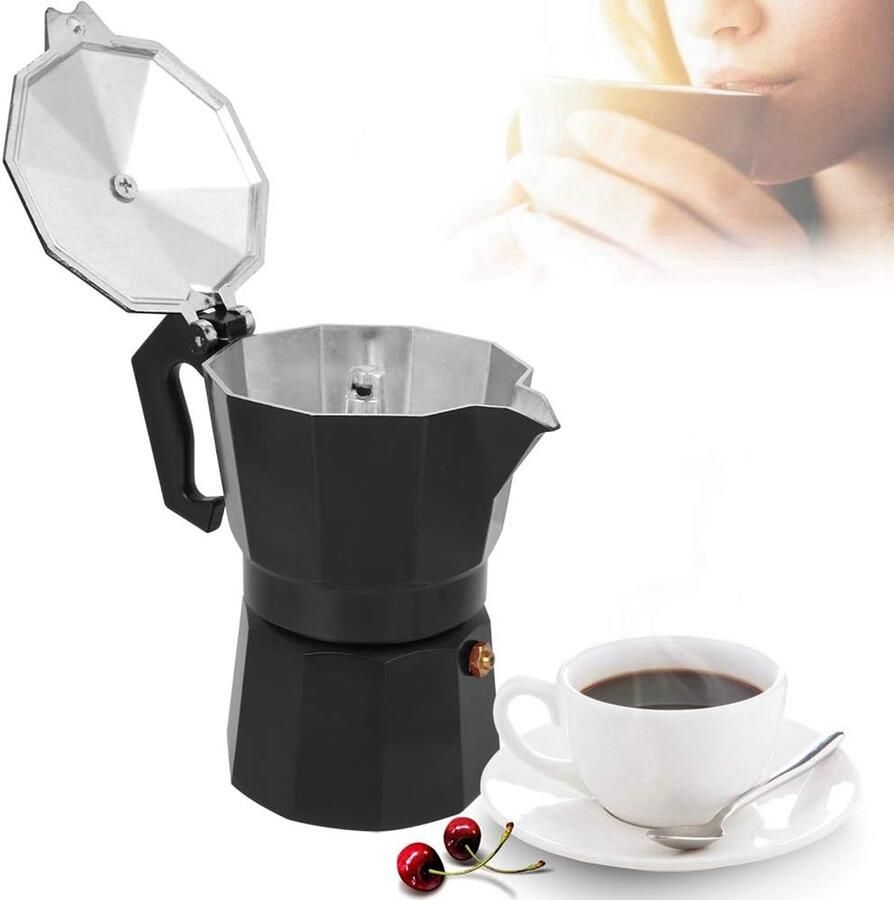 Espressomachine voor 3 Koffiezetapparaat Mokkapot Thuis Kantoor Café Aluminium Voedselkwaliteit 150 Ml Capaciteit Zwart