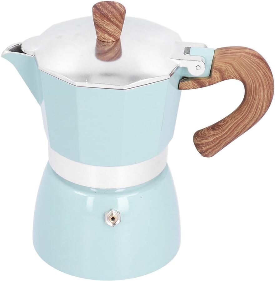 Espressomachine voor 3 kopjes gekleurd aluminium met deksel en handgreep anti-verbrandingsbeveiliging klassiek koffiezetapparaat niet geschikt voor inductie (blauw)