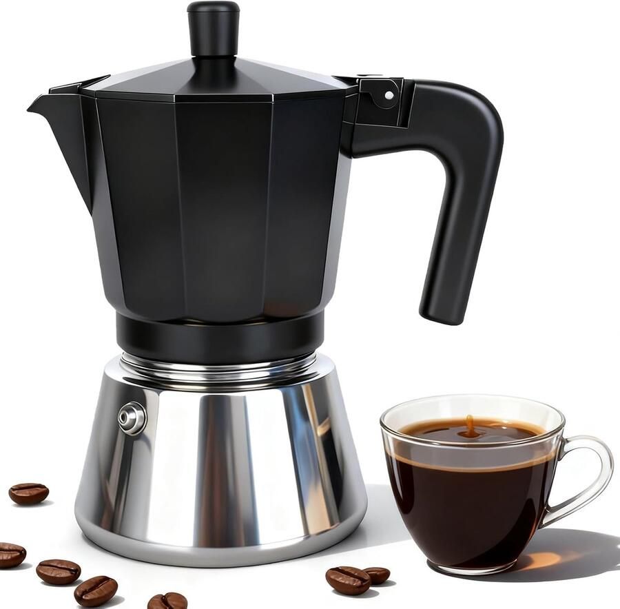 Espressomachine voor inductie elektrische espressokoker roestvrij staal geschikt voor alle soorten borden 6 kopjes van aluminium voor thuis kantoor camping zwart 350 ml