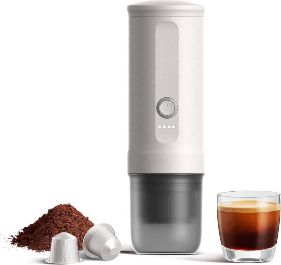 Espressomachine 12V 24V Wit Zelfverwarmend 20 Bar Voor Onderweg Compact Formaat Draagbaar & Handzaam Stijlvol Ontwerp Ideaal Voor Reizen Geschikt Voor Capsules & Gemalen Koffie