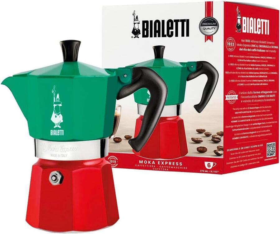 Espressomaker Kookplaat Mokkapot Percolator Italiaanse Koffie Iconisch Art Deco Design 6 Koppen Groen Zilver Rood