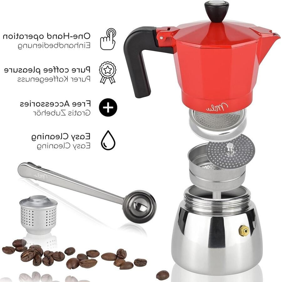 Espressomaker Mokkakan Koffiezetter Verse Koffie Maken Geschikt Voor Inductie 3 Kopjes 150ml Rood