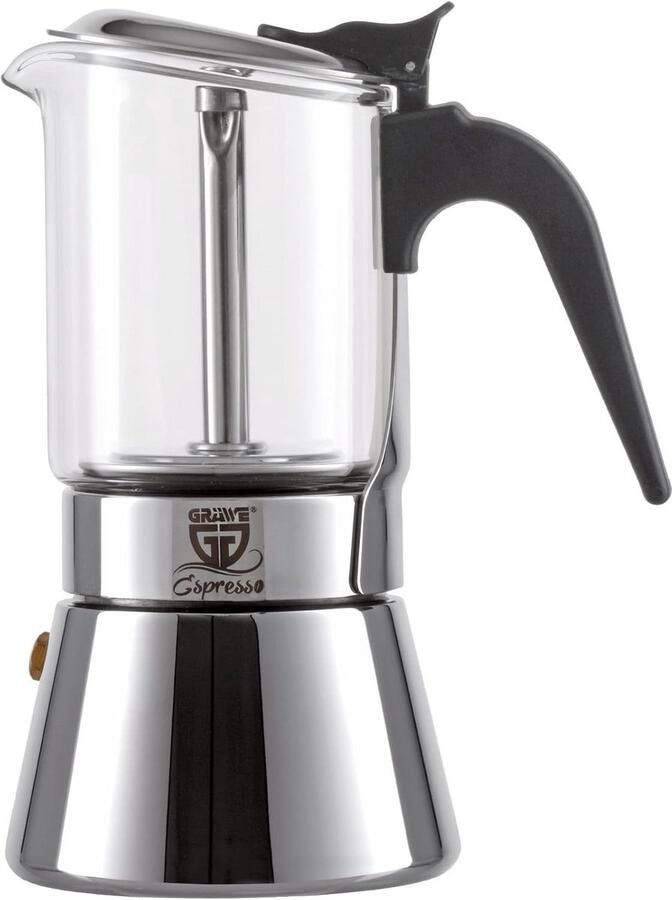 Espressomaker RVS met Glazen Kan Geschikt voor Inductie & Alle Warmtebronnen 4 Kopjes