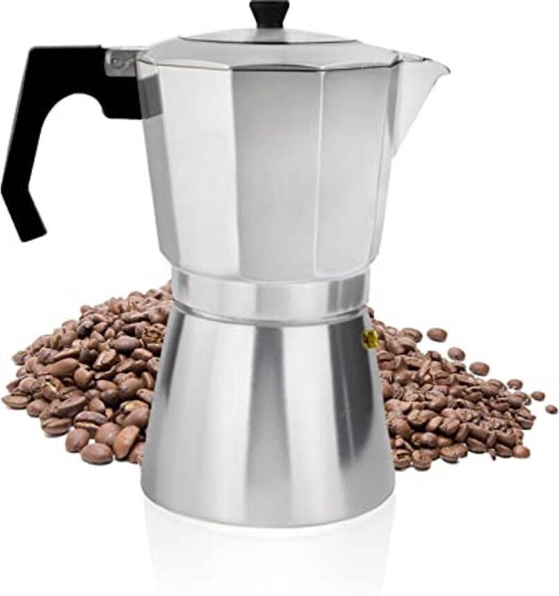 Espressomaker voor 6 kopjes van Aluminium met Transparant Deksel Koffiezetapparaat voor Gas en Elektrische Fornuizen