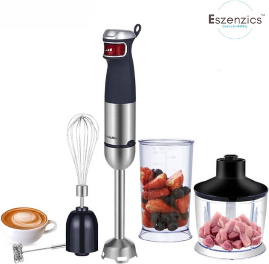 Eszenzics™ Professionele staafmixer set 5-in-1 Keukenmachine 1200W RVS Incl. hakmolen kom eierklopper melkopschuimer