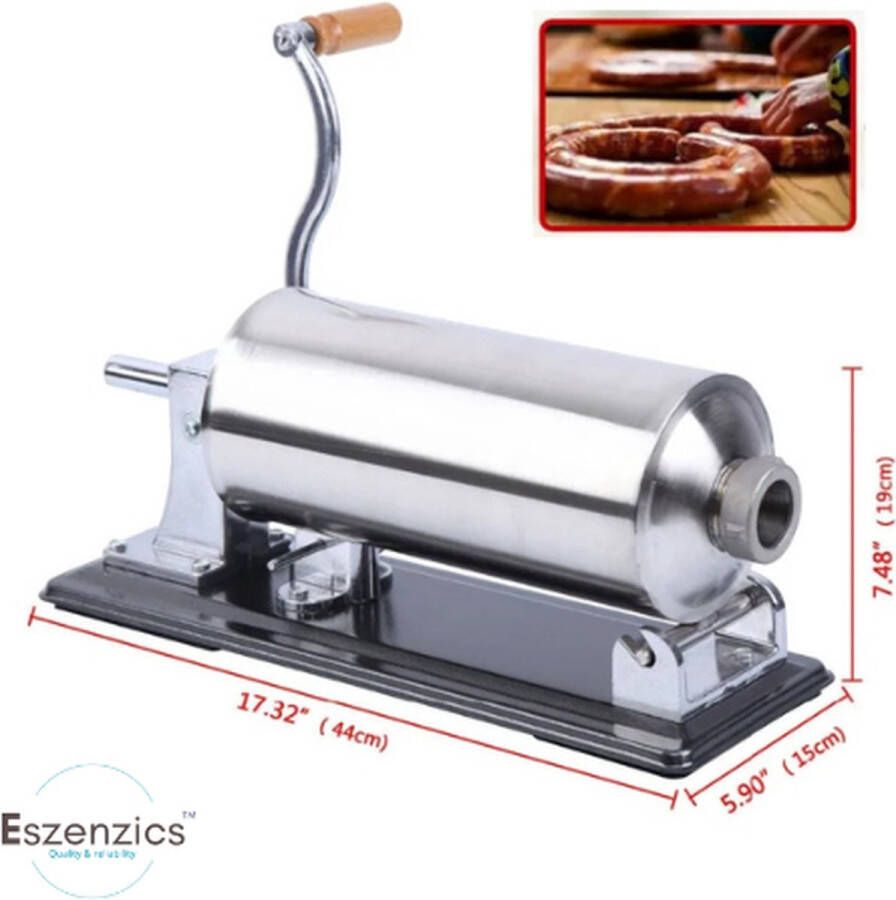 Eszenzics™ Vleesmolen Pro5 Professionele Worstenvuller Robuust staal RVS Vleesmachine 4.8 liter Incl. 4 Vulpijpen Slager Catering