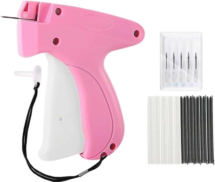Etiketteerpistool labelpistool kleding met 6 reservenaalden + 1000 hechtdraden etiketpistool voor kleding prijskaart nietpistool etiketteermachine labelpistool (roze)