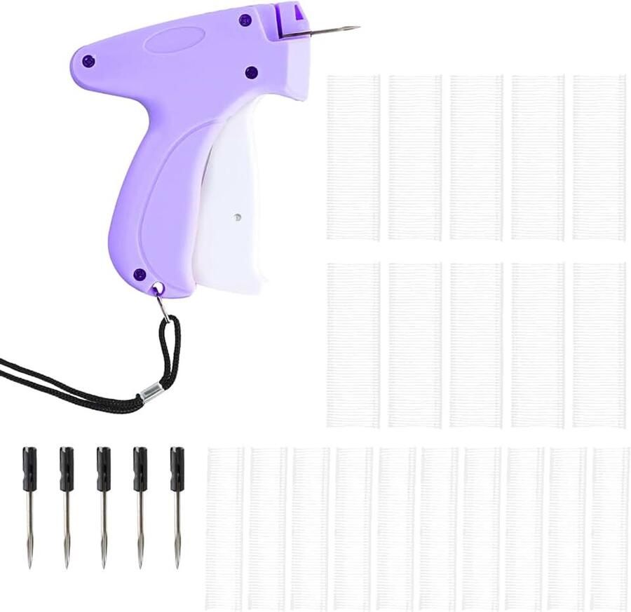 Etiketteerpistool voor kleding etiketteermachine met 5 reservenaalden + 1100 draden voor prijskaartjes maten en merken snelle bevestiging op stoffen jeans hoeden (paars)