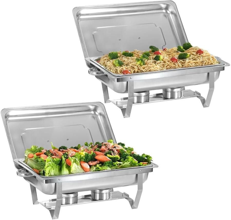 Evaux Boutique buffetbakken 2 stks 9L per stuk RVS Dubbele branders Ideaal voor buffetten bruiloften verjaardagen feestdagen Praktisch te gebruiken en op te bergen