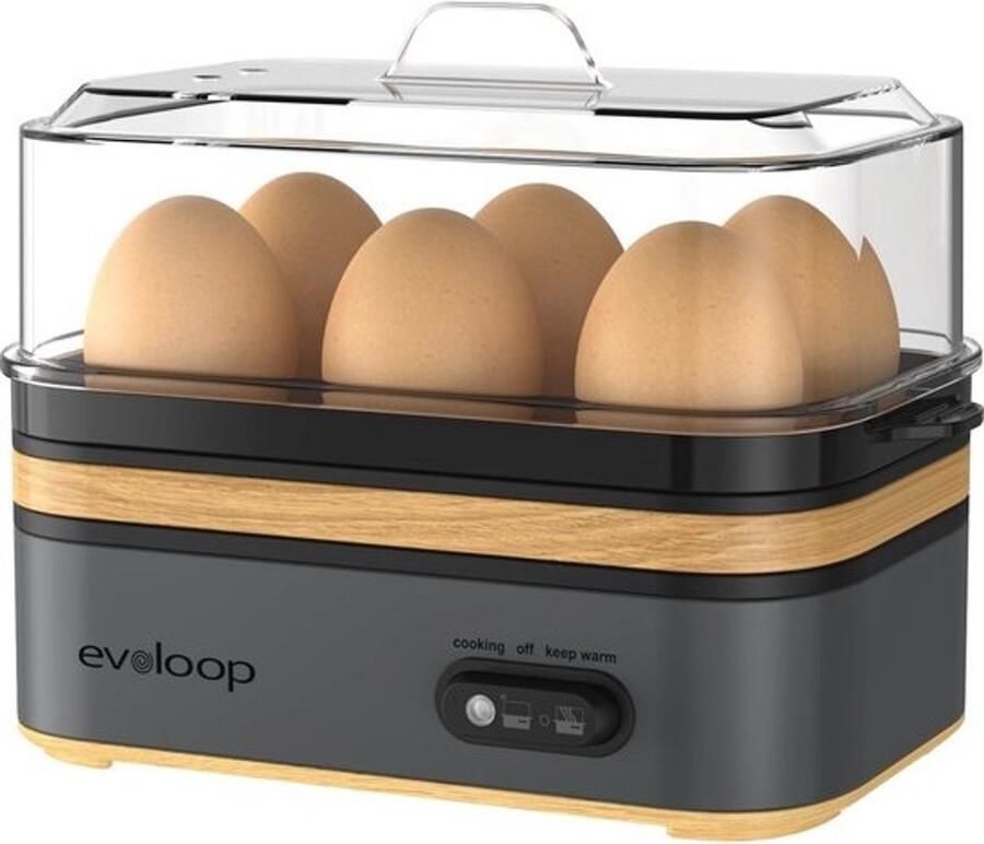 Evoloop elektrische eierkoker voor 6 eieren zacht medium of hardgekookt met stroper en automatische uitschakeling BPA-vrij