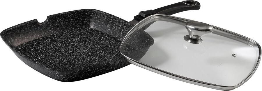 Excellence 52383M Imitatiesteen grillpan met glazen deksel 28 x 28 cm