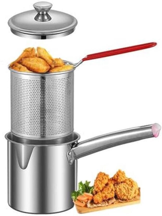 Exogio Friteura-Pommes friteuse kleine frietpan met frituurmand multifunctionele manden van roestvrij staal friteuse kookpan voor friet thuis