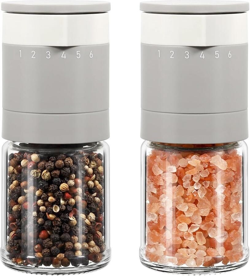Externe instelbare zout- en pepermolen set van 2 met keramische kern instelbare grofheid grijs en wit kruidenmolens housewarmingsgeschenken