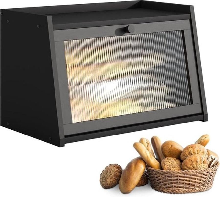 Extra Grote Broodtrommel met Venster Bamboe Houten Broodkist voor Keuken Aanrecht
