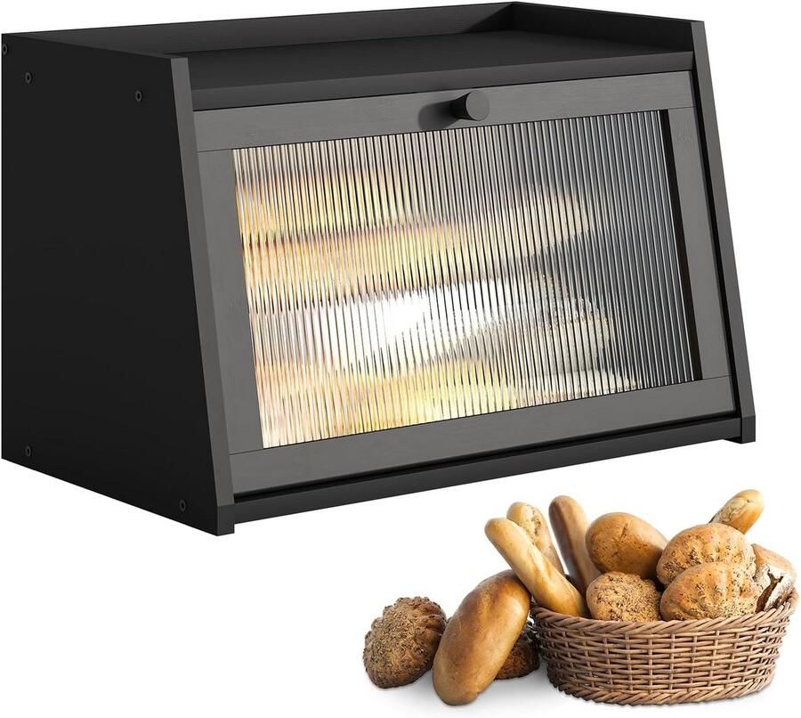 Extra Grote Broodtrommel met Venster Bamboe Houten Broodkist voor Keuken Aanrecht